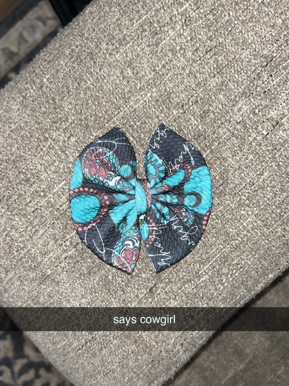 Turquoise and Black Paisley Bow Hair Clip